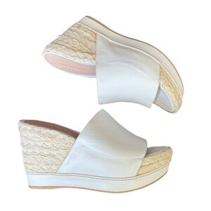 Stuart Weitzman White and Tan Wedge Sandals Size 37/6.5